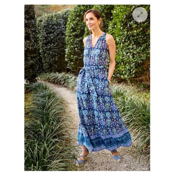 Talbots 6P Floret Medallion maxi dress cinched tie waist - Picture 9 of 9